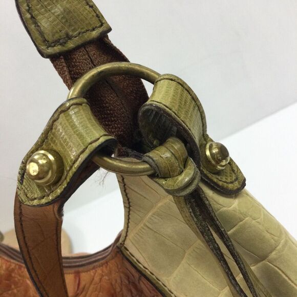 Brahmin Women Amira Hobo Shoulder Bag Leather Croc Embossed Brown Cream Metallic - Picture 10 of 14